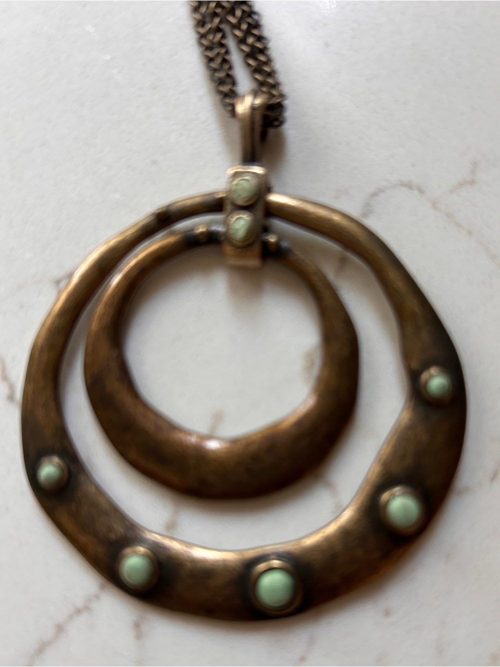 Lucky Brand Bronze-Tone Double Hoop Necklace with Mint Accents